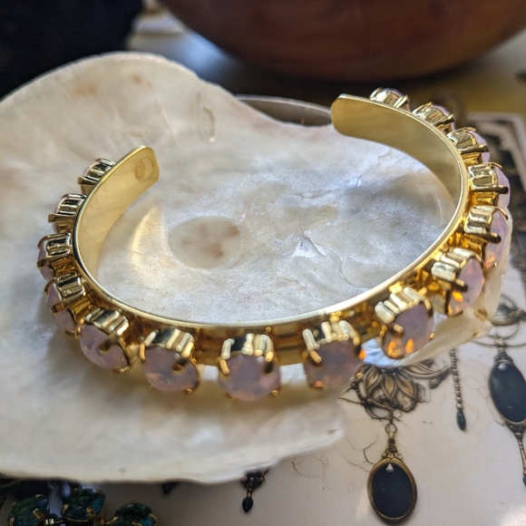 Pink Opal Rose Water Crystal in 14k Gold Plated Cuff Bracelet - Picture 3 of 3